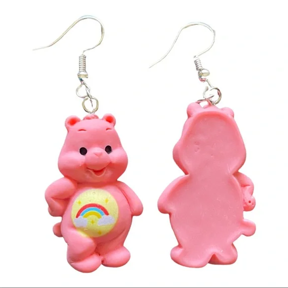 Resin Pink Rainbow Care Bear Earrings - Picture 2 of 2